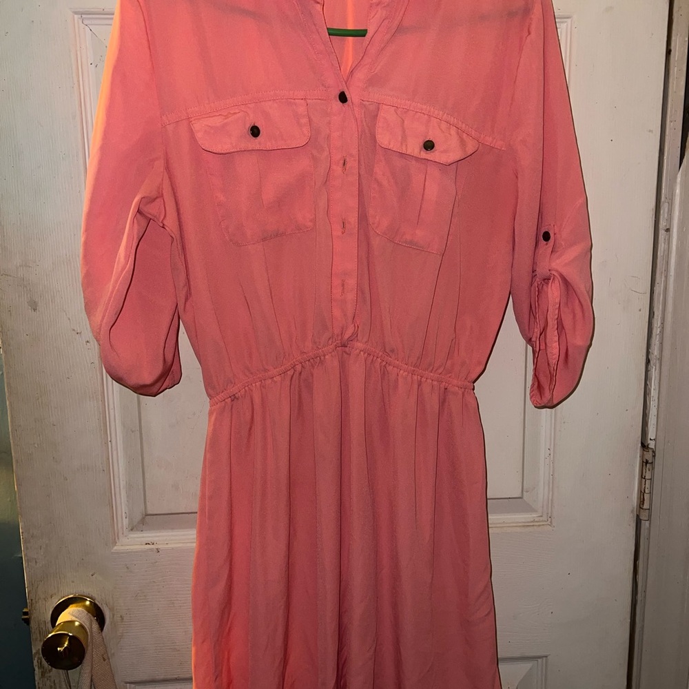 Coral Button-Up Dress